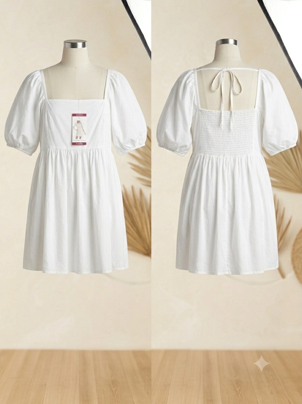 Draper James White Square Neck Puff Sleeve Dress
